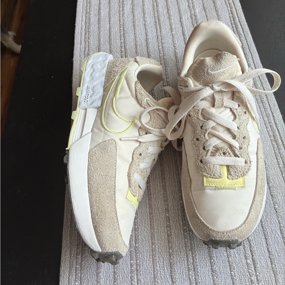 Nike Fontanka waffle cream and yellow shoes.